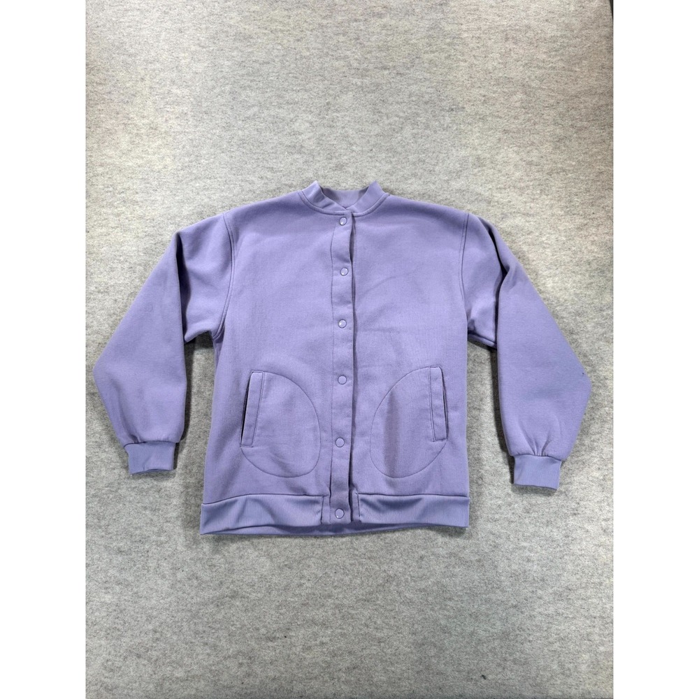 Tudor Court Cardigan Sweatshirt Womens M Lilac Purple Fleece Lined Snap Front